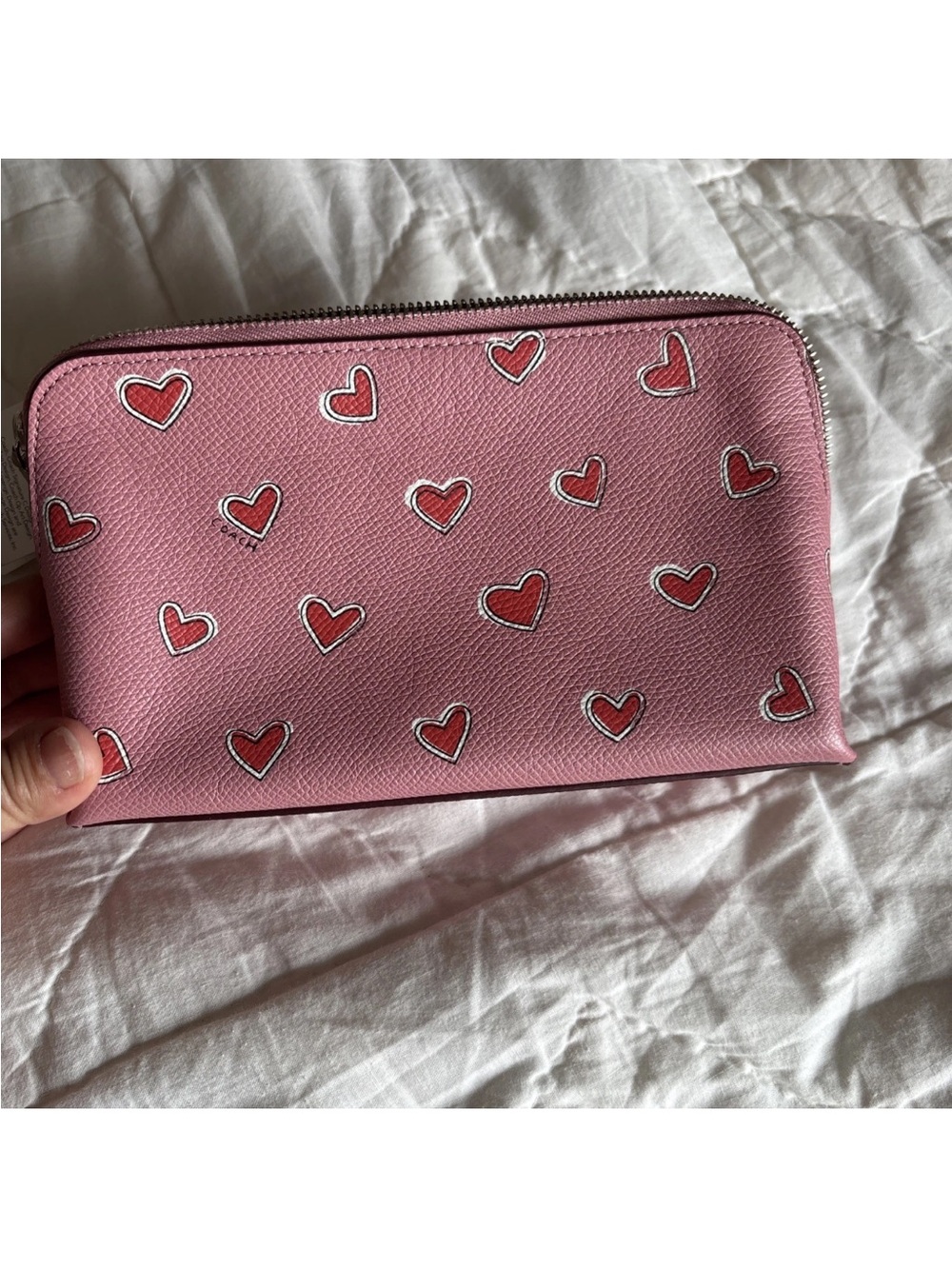 Coach Pink Heart Motif Zip Cosmetic Pouch - Picture 2 of 4